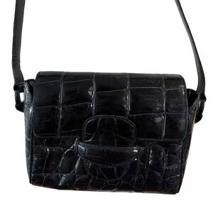Granello 80s vintage navy leather shoulder crocodile bag excellent condition